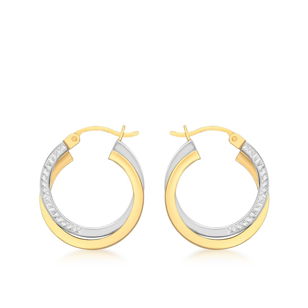 9CT 2-COLOUR GOLD DIAMOND CUT CROSSOVER CREOLE EARRINGS