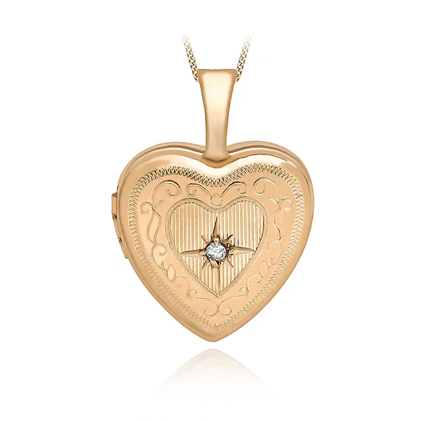 9CT ROSE GOLD 0.01CT DIAMOND SET HEART LOCKET CURB CHAIN NECKLACE