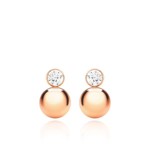 9CT ROSE GOLD ROUND CZ AND BALL DROP EARRINGS
