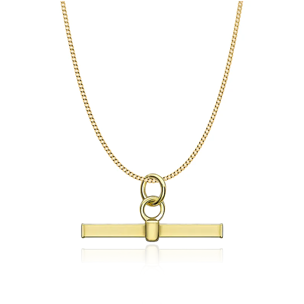 9CT YELLOW GOLD SQUARE T-BAR PENDANT AND CURB CHAIN Necklace