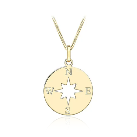 9CT YELLOW GOLD CUTOUT COMPASS PENDANT AND CHAIN NECKLACE