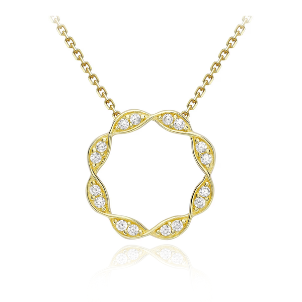 9CT YELLOW GOLD CZ TWIST-CIRCLE TRACE CHAIN ADJUSTABLE NECKLACE