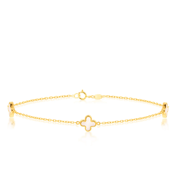 9CT YELLOW GOLD MOTHER OF PEARLS CLOVER PETALS BRACELET