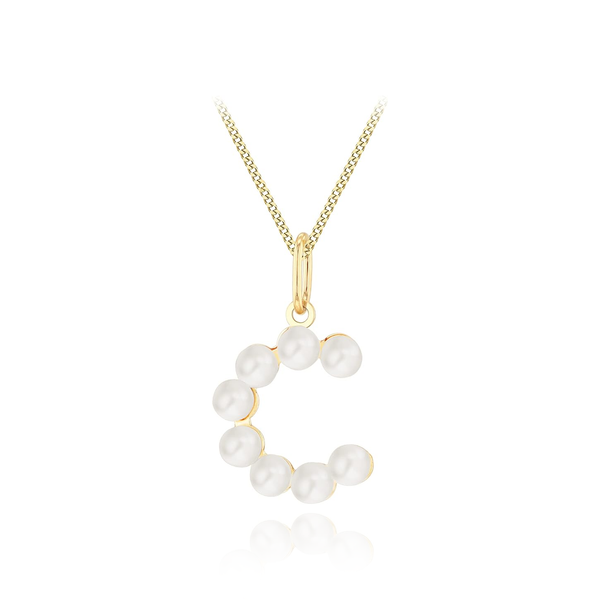 9CT YELLOW GOLD PEARLS INITIAL 'C' PENDANT AND CURB CHAIN Necklace