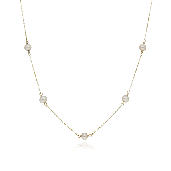9CT YELLOW GOLD PEARL STATION ADJUSTABLE NECKLACE