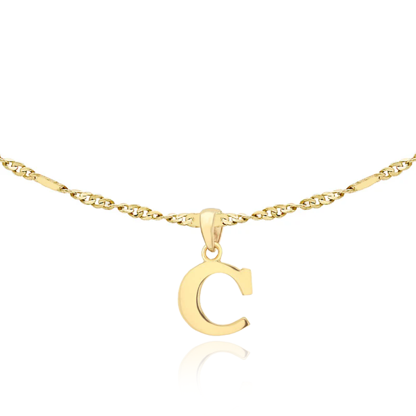9CT YELLOW GOLD PLAIN 'C' INITIAL PENDANT and TWIST CURB CHAIN Necklace