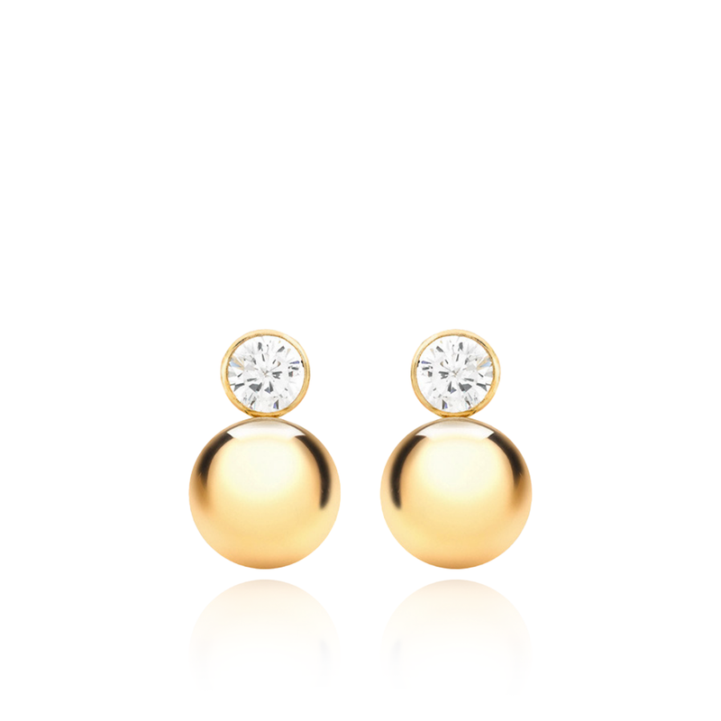 9CT YELLOW GOLD ROUND CZ AND BALL DROP EARRINGS