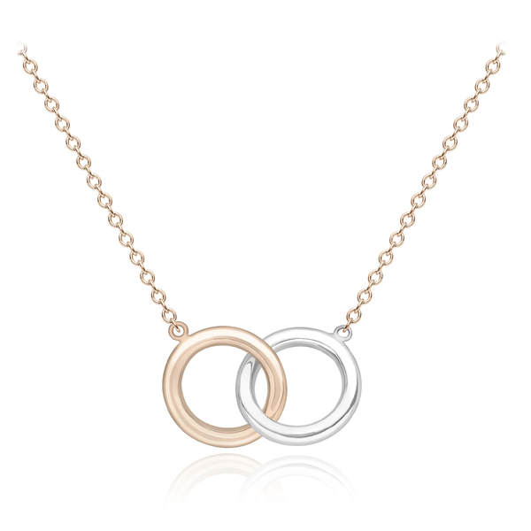 9ct ROSE GOLD TWO TONE LINKED RING NECKLACE