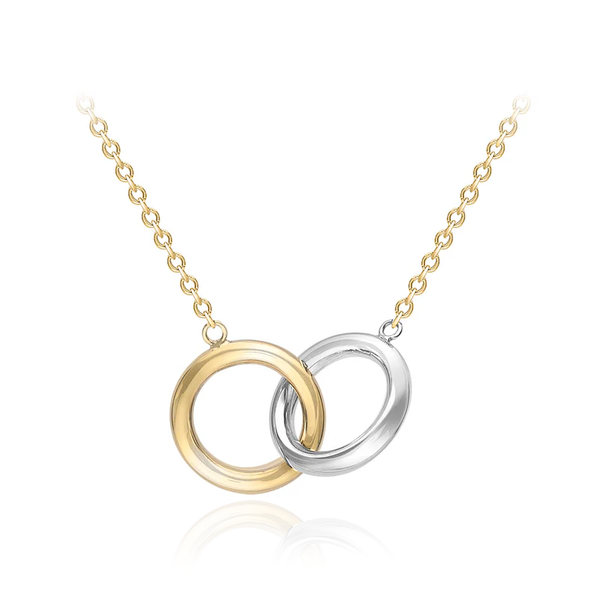 9ct YELLOW GOLD TWO TONE LINKED RING NECKLACE