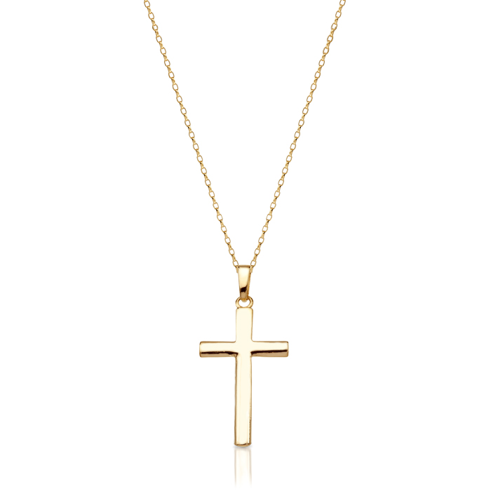 9ct Gold Cross Pendant Round Belcher Chain Necklace