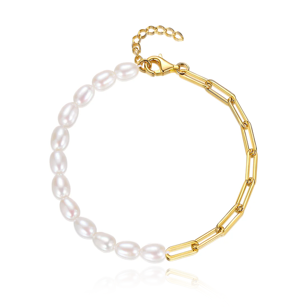 Gold Paperclip Chain and Pearl Bracelet