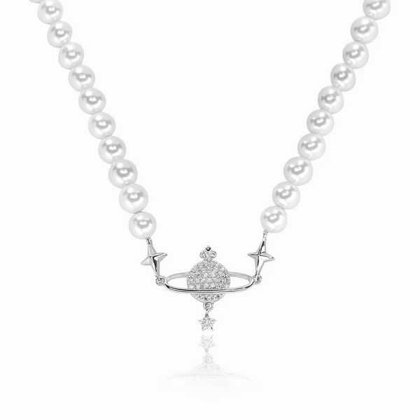 Pearl Saturn & CZ Necklace