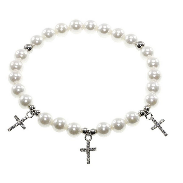 First Holy Communion Pearl & Crystal Cross Bracelet