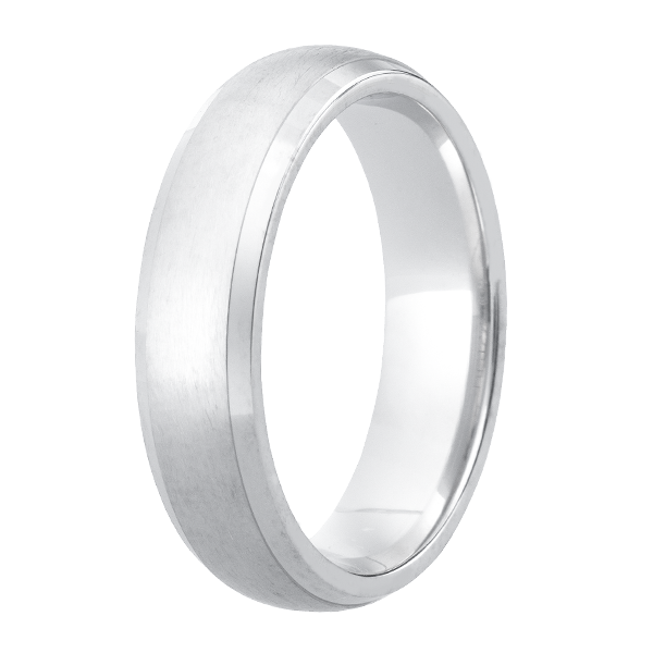 Gents 6mm palladium Satin finished with bevelled cut edges domed wedding band 