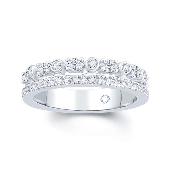 2 Row Platinum Band with Round Brilliant and Marquise Diamonds.  Total Diamond Weight .70ct. 65% Spread