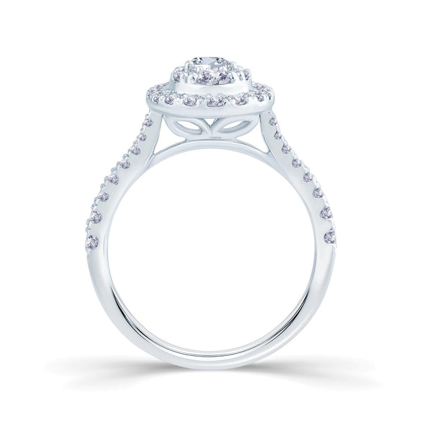 Platinum - oval - cluster - diamond - halo - diamond - set - shoulders - engagement ring 
