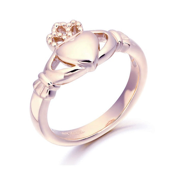9ct Rose Gold Ladies Plain Claddagh Ring with puffed hear
