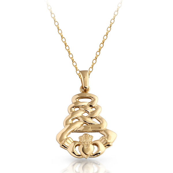 9K Gold Plain Unisex Claddagh Pendant combined with Celtic design.
