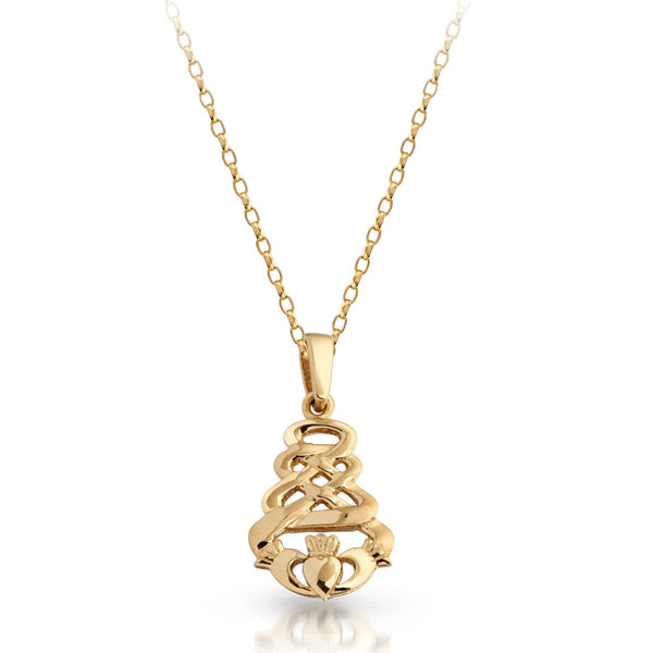 9K Gold Plain Unisex Claddagh Pendant combined with Celtic design.