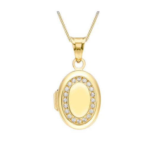 9ct Yellow Gold CZ 12mm x 23.5mm Oval Locket
