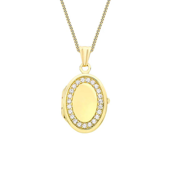 9ct Yellow Gold CZ Oval Locket