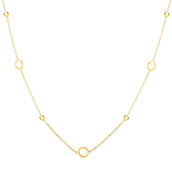 9CT YELLOW GOLD CIRCLE AND BEAD NECKLACE