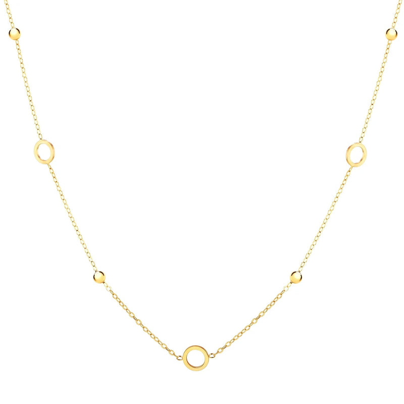 9CT YELLOW GOLD CIRCLE AND BEAD NECKLACE