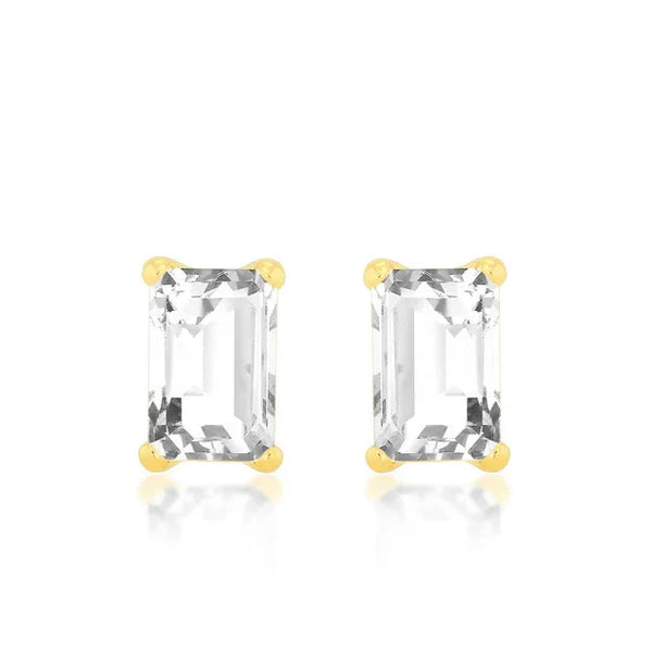 9 carat yellow gold rectangle cz cubic zirconia stones stud earrings