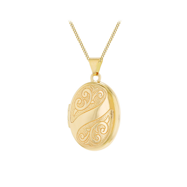 9CT YELLOW GOLD 17MM X 28MM ENGRAVED OVAL LOCKET PENDANT
