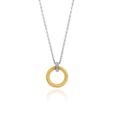 TI SENTO gold-plated silver necklace flaunts a circular pendant with a gold-plated structured design. Its clip-eye is handset with a pavé of white cubic zirconia stones