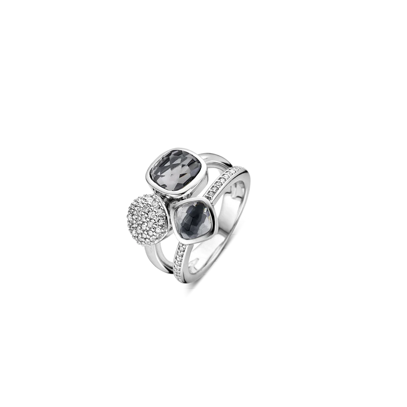 TI SENTO silver ring connects tokens of white zirconia and grey blue stones