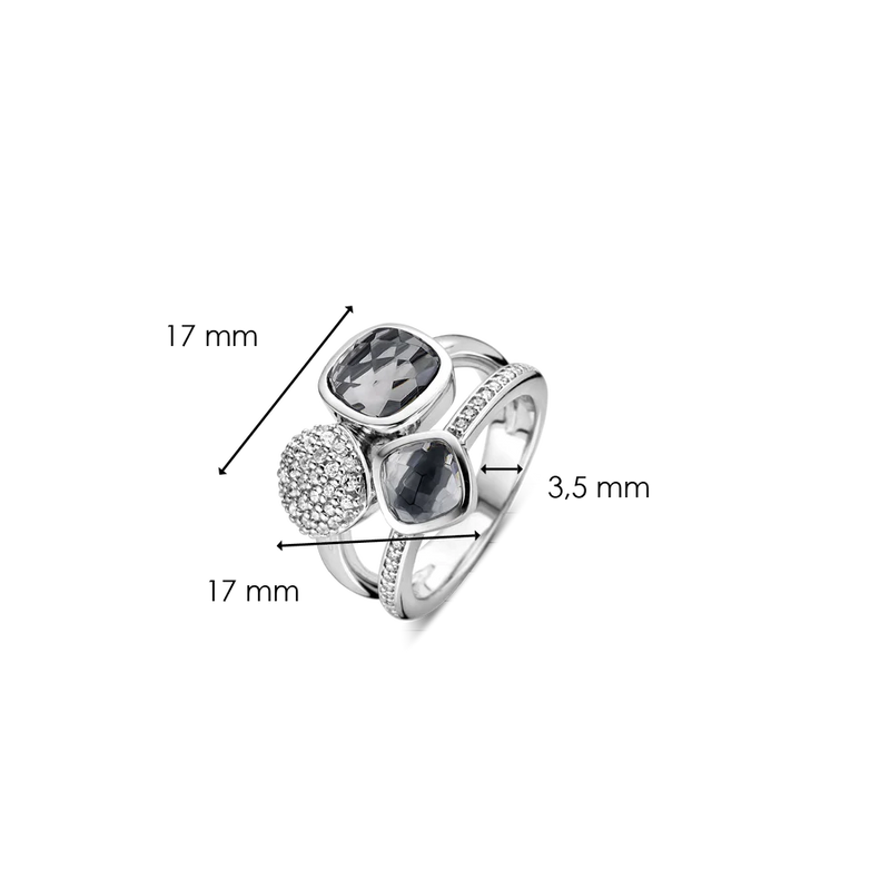 TI SENTO silver ring connects tokens of white zirconia and grey blue stones