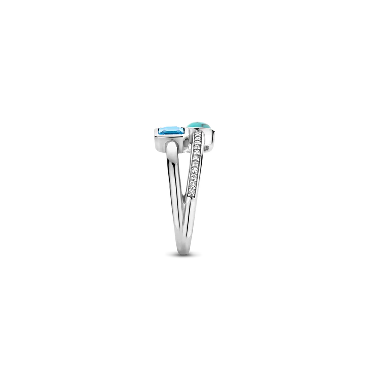 ti sento playful ring the fusion of vibrant turquoise, dark blue cubic zirconia, and pave