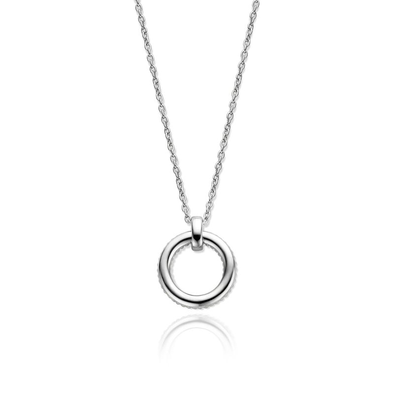 TI SENTO gold-plated silver necklace flaunts a circular pendant with a gold-plated structured design. Its clip-eye is handset with a pavé of white cubic zirconia stones