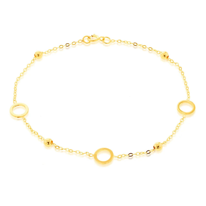 9CT YELLOW GOLD 6.5mm CIRCLE WITH 3MM BEAD BRACELET 19cm/7.5"
