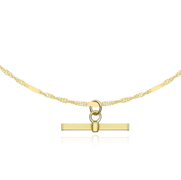 9 carat yellow gold square t-bar pendant and twist chain necklace