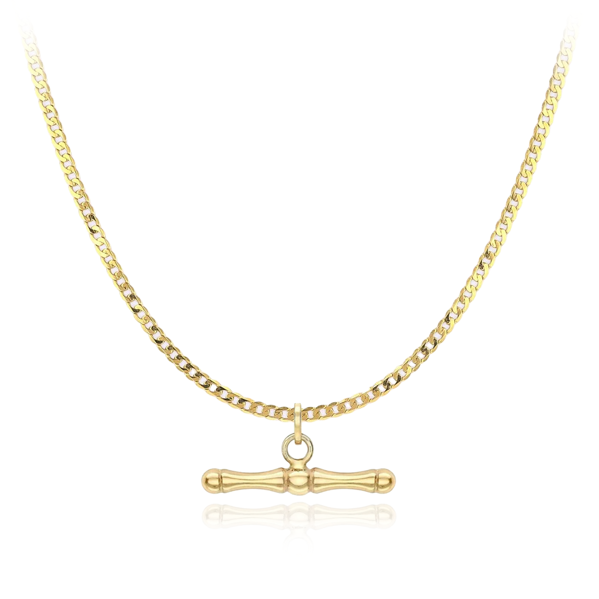 9CT YELLOW GOLD DOG BONE T BAR and Open Curb Chain Necklace Callaghan Jewellers