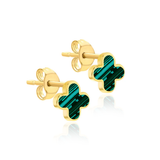 9CT YELLOW GOLD MALACHITE PETAL STUD EARRING