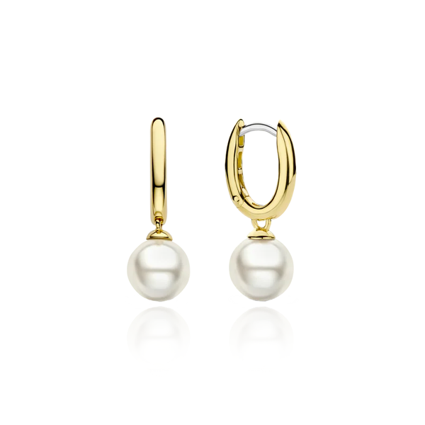 ti sento milano yellow gold silver hoop drop pearl earrings