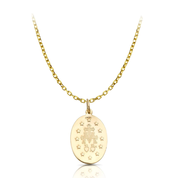 9 carat yellow gold miraculous medal pendant round bercher chain necklace