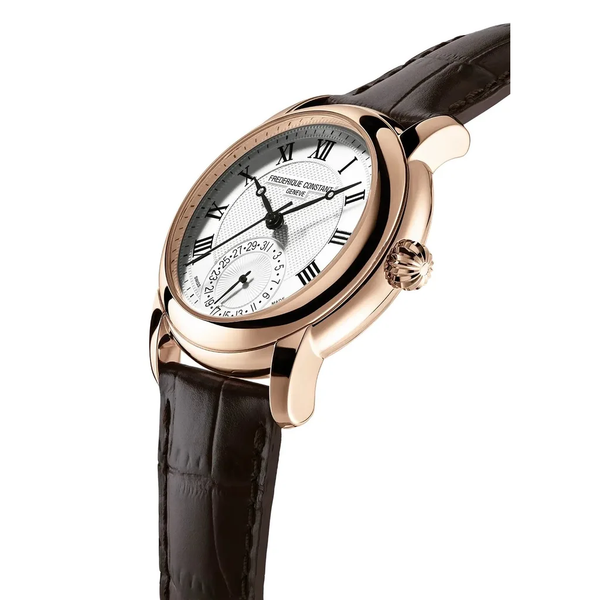 Frederique Constant Manufacture Classic Automatic black leather strap bracelet rose gold case white face black numerals Watch