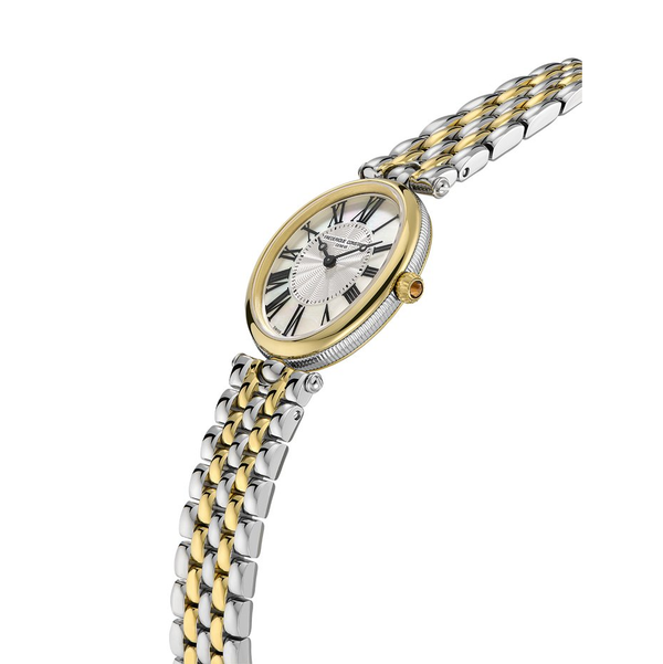 Frederique Constant Art Deco Oval Ladies two tone silver gold bracelet white dial black numerals Watch