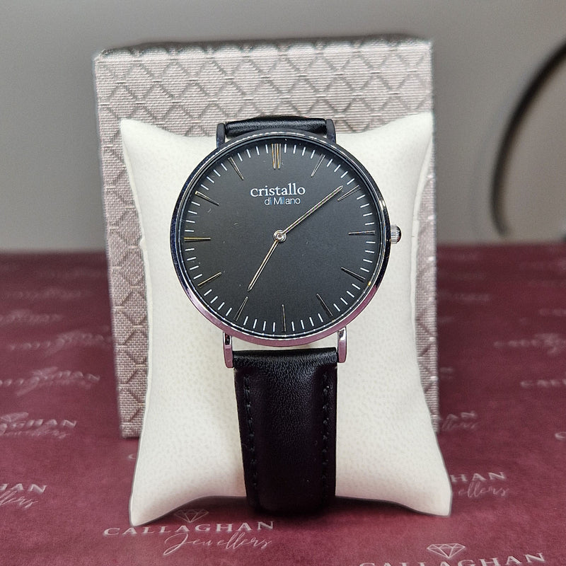 cristallo full black silver watch