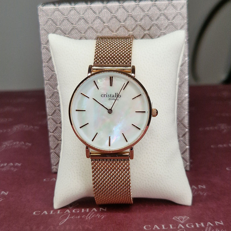 cristallo yellow gold pearl watch