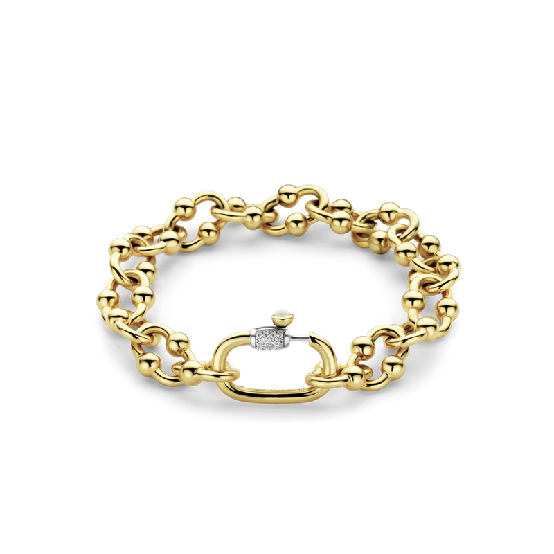 ti sento milano yellow gold industial chail link bracelet cz cubic zirconia stones