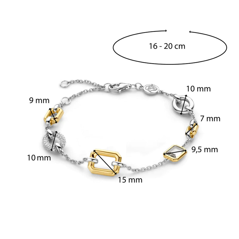 TI SENTO gold-plated silver bracelet flaunts gold-plated, silver and pavé tokens