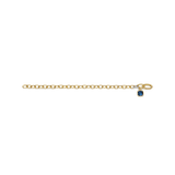 gold plated chain bracelet with cz stones and blue cushion stone