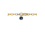 gold plated chain bracelet with cz stones and blue cushion stone