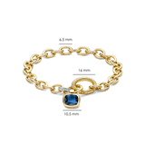 gold plated chain bracelet with cz stones and blue cushion stone