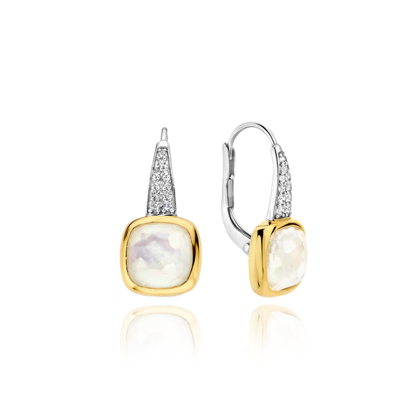 ti sento milano earrings drop hoop yellow gold silver cz cubic zirconia stones